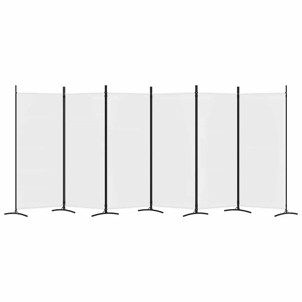 6-Panel Room Divider Screen for Bedroom or Living Room White Fabric Foldable Privacy Partition