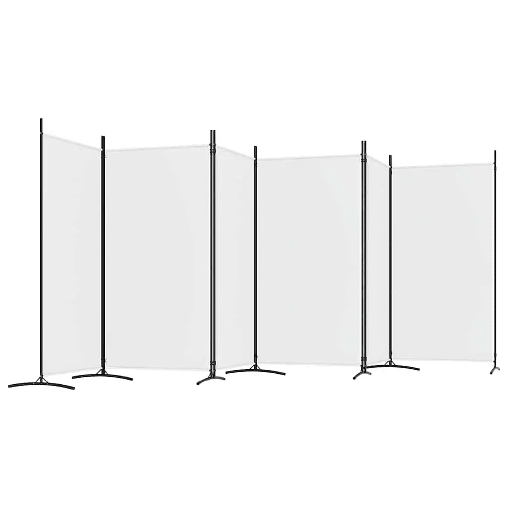6-Panel Room Divider Screen for Bedroom or Living Room White Fabric Foldable Privacy Partition