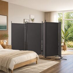 6-Panel Brown Fabric Room Divider, 520x180cm Dimensions