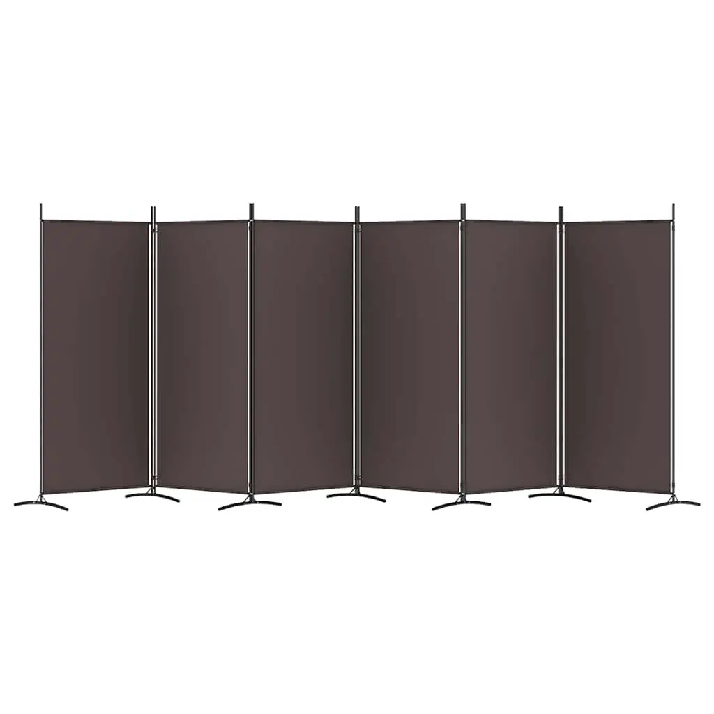 6-Panel Room Divider Screen for Home Use 520x180cm Brown Fabric Foldable Privacy Partition