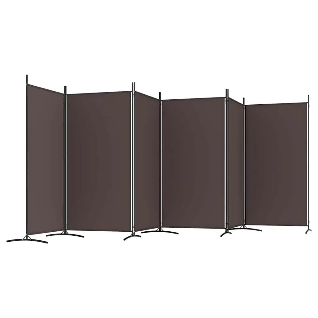 6-Panel Room Divider Screen for Home Use 520x180cm Brown Fabric Foldable Privacy Partition
