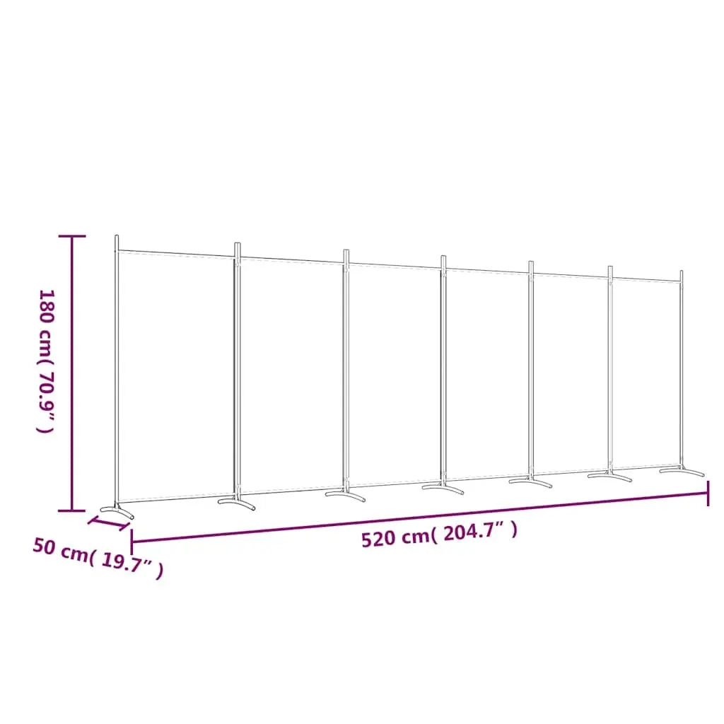 6-Panel Room Divider Screen for Home Use 520x180cm Brown Fabric Foldable Privacy Partition