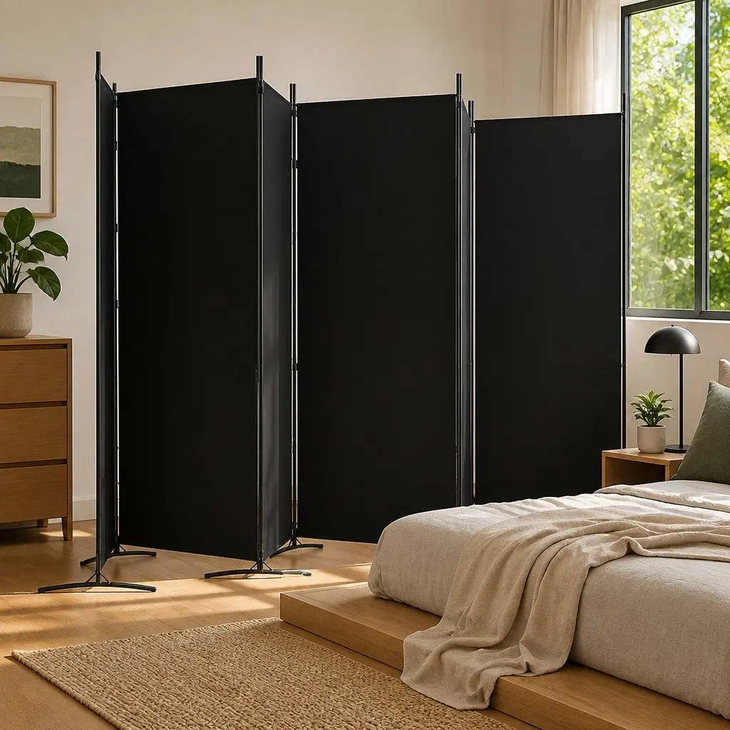 6-Panel Black Foldable Room Divider