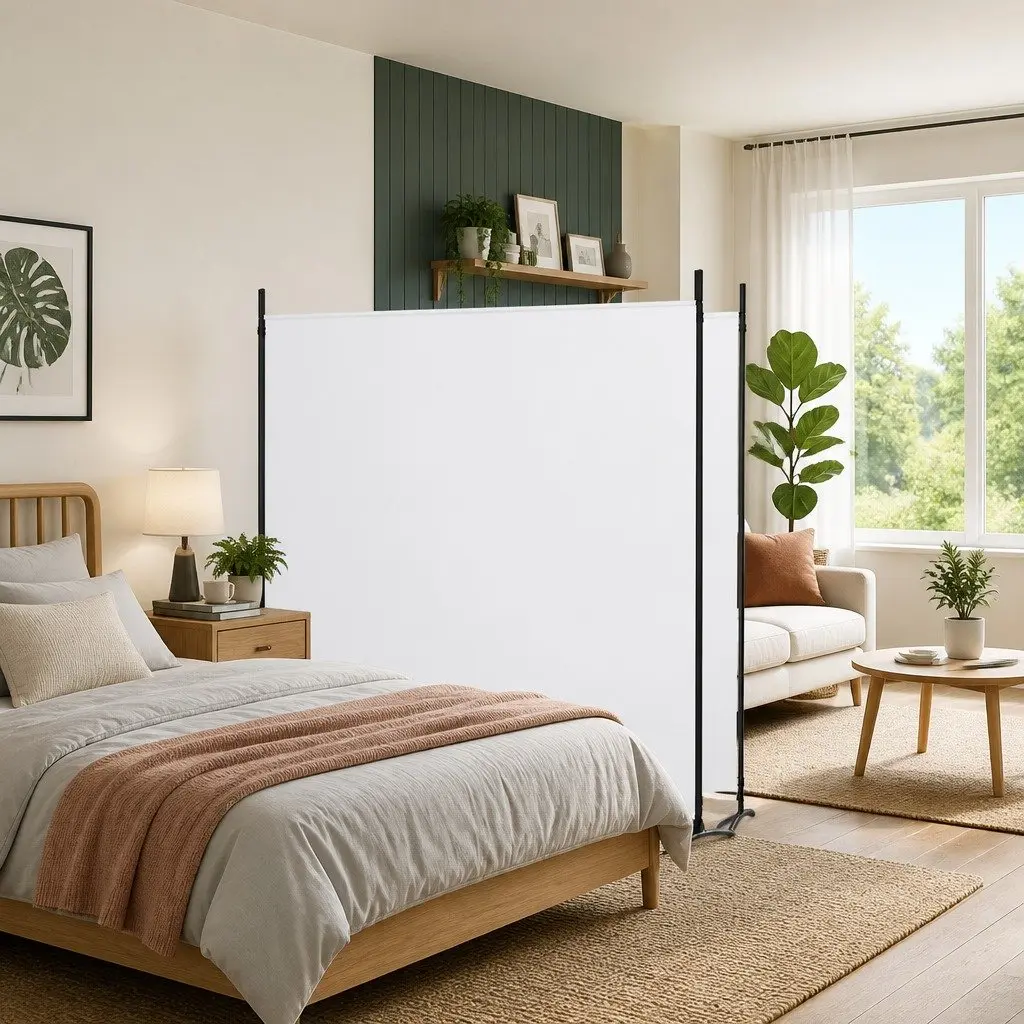 2-Panel Room Divider White Fabric Foldable Privacy Screen Partition 348x180cm