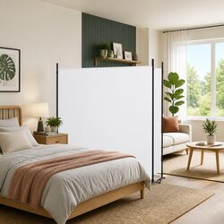 2-Panel Room Divider Specifications: 348x180cm, White Fabric