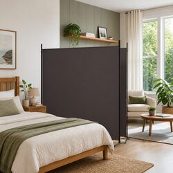 2-Panel Room Divider: 348 x 180 cm, Brown Fabric