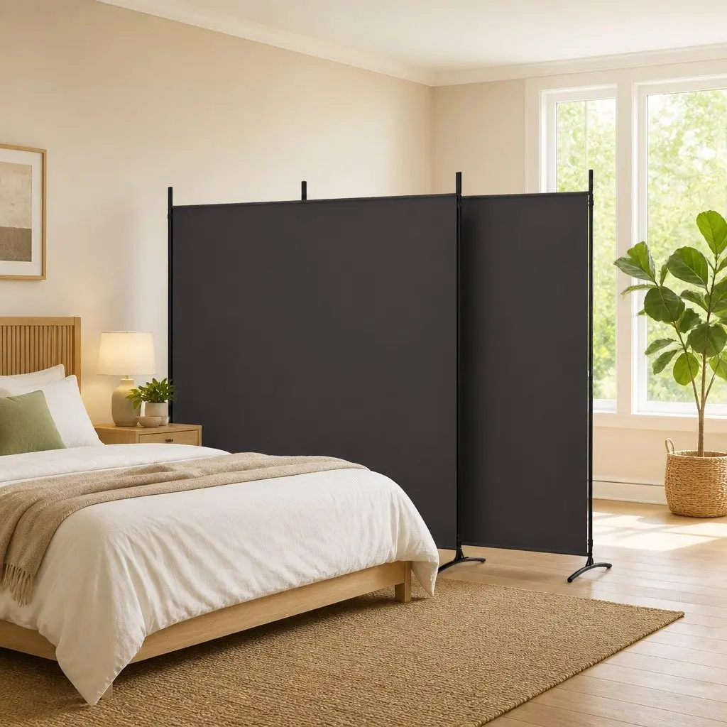 Room Divider 3 Panel Folding Screen Privacy Partition Brown Fabric Separator