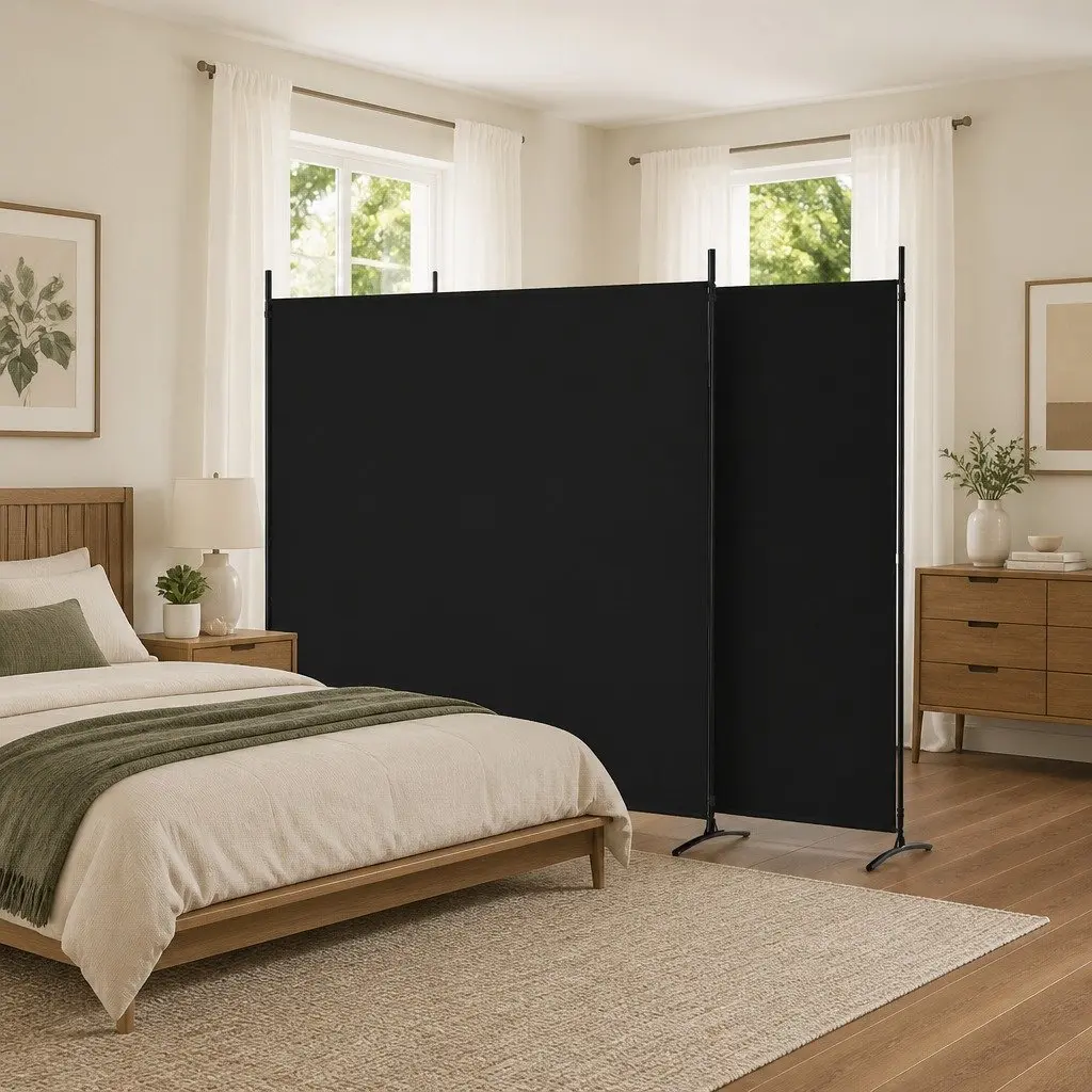 3-Panel Room Divider Screen for Bedroom Living Area Black Fabric 525x180cm