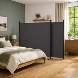 4-Panel Room Divider Brown Foldable Fabric Screen Partition Privacy Separator