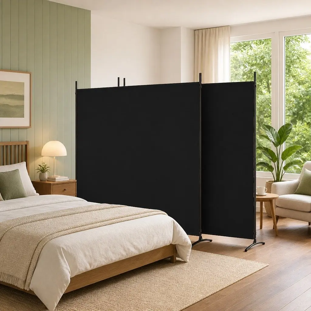 4-Panel Room Divider Folding Partition Screen Black 698x180 cm Fabric Privacy