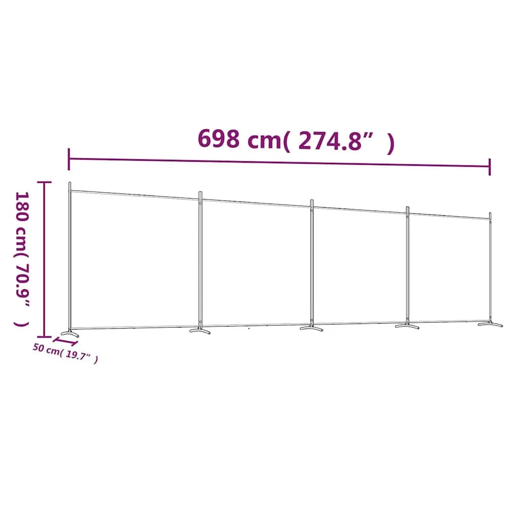 4-Panel Room Divider Folding Partition Screen Black 698x180 cm Fabric Privacy