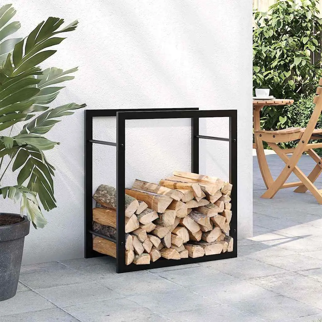 Firewood Rack Log Storage Holder Steel Black Fireplace Wood Stand Home Garden