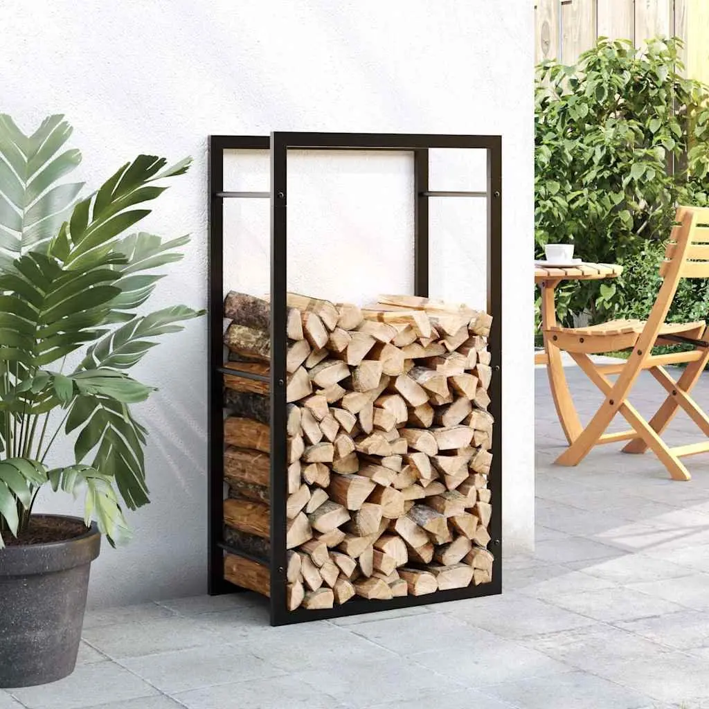 Firewood Rack Log Storage Holder Steel Black Fireplace Wood Stand 50x28x94cm