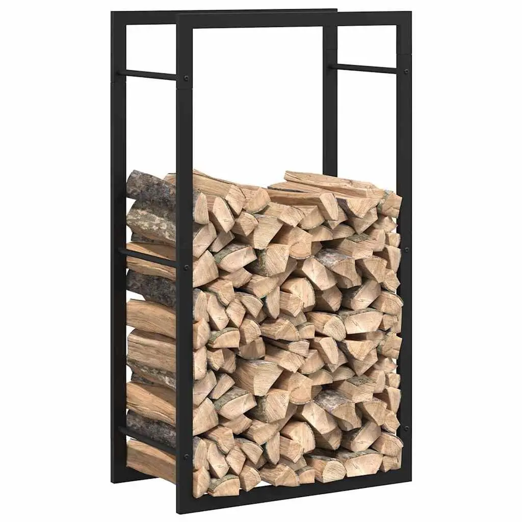 Firewood Rack Log Storage Holder Steel Black Fireplace Wood Stand 50x28x94cm