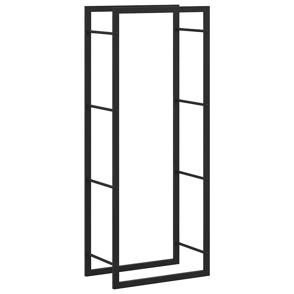 Log Rack Firewood Storage Holder Indoor Outdoor Black Steel 50 x 28 x 132 cm