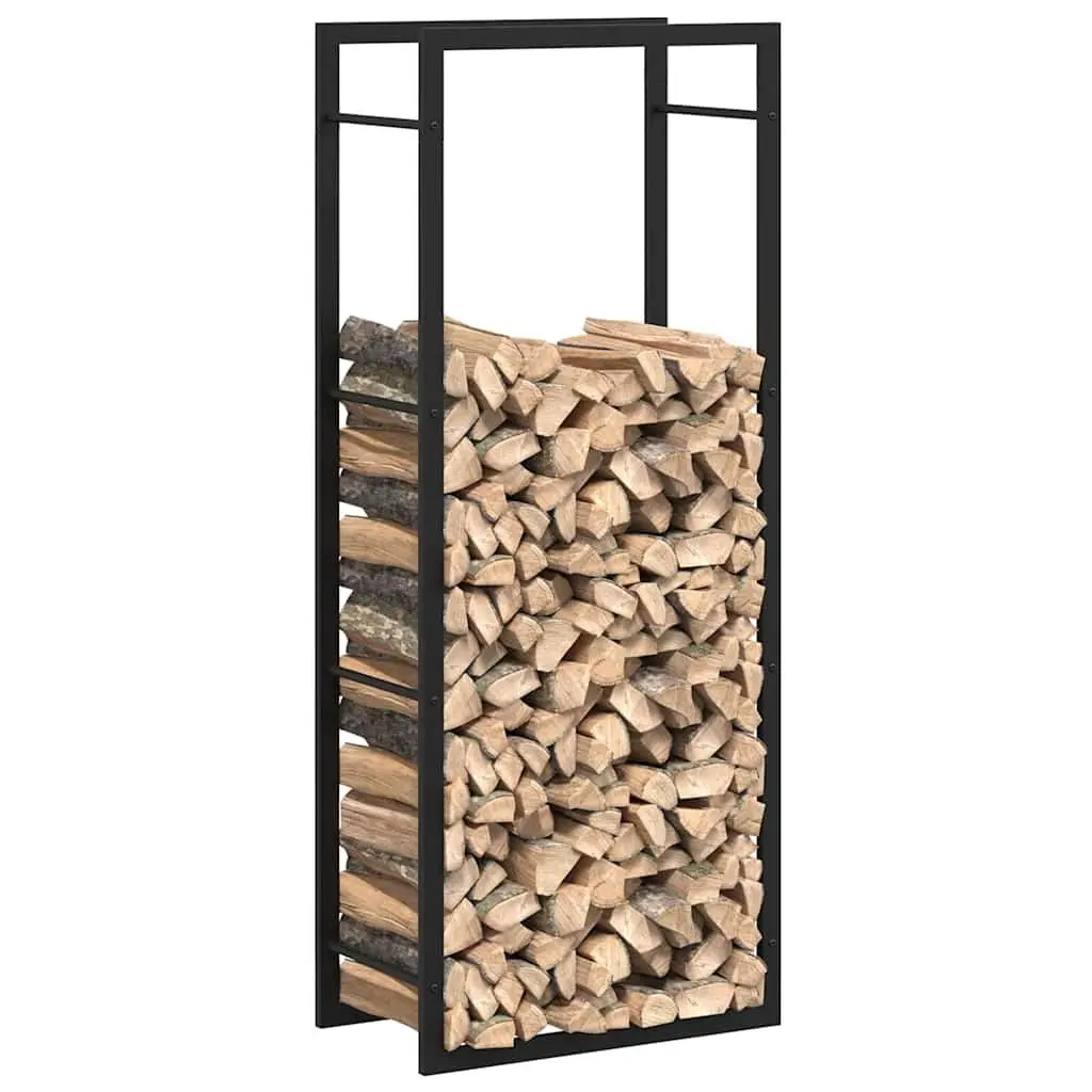 Log Rack Firewood Storage Holder Indoor Outdoor Black Steel 50 x 28 x 132 cm