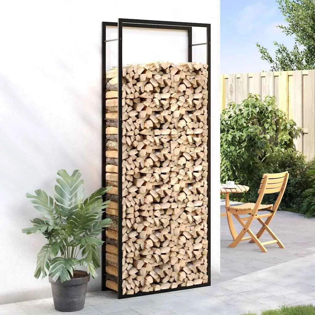 Firewood Log Rack Storage Holder Steel Black Indoor Outdoor Fireplace Wood Stand