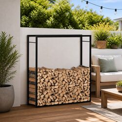 Black Steel Firewood Storage Rack - Dimensions 110x28x116 cm