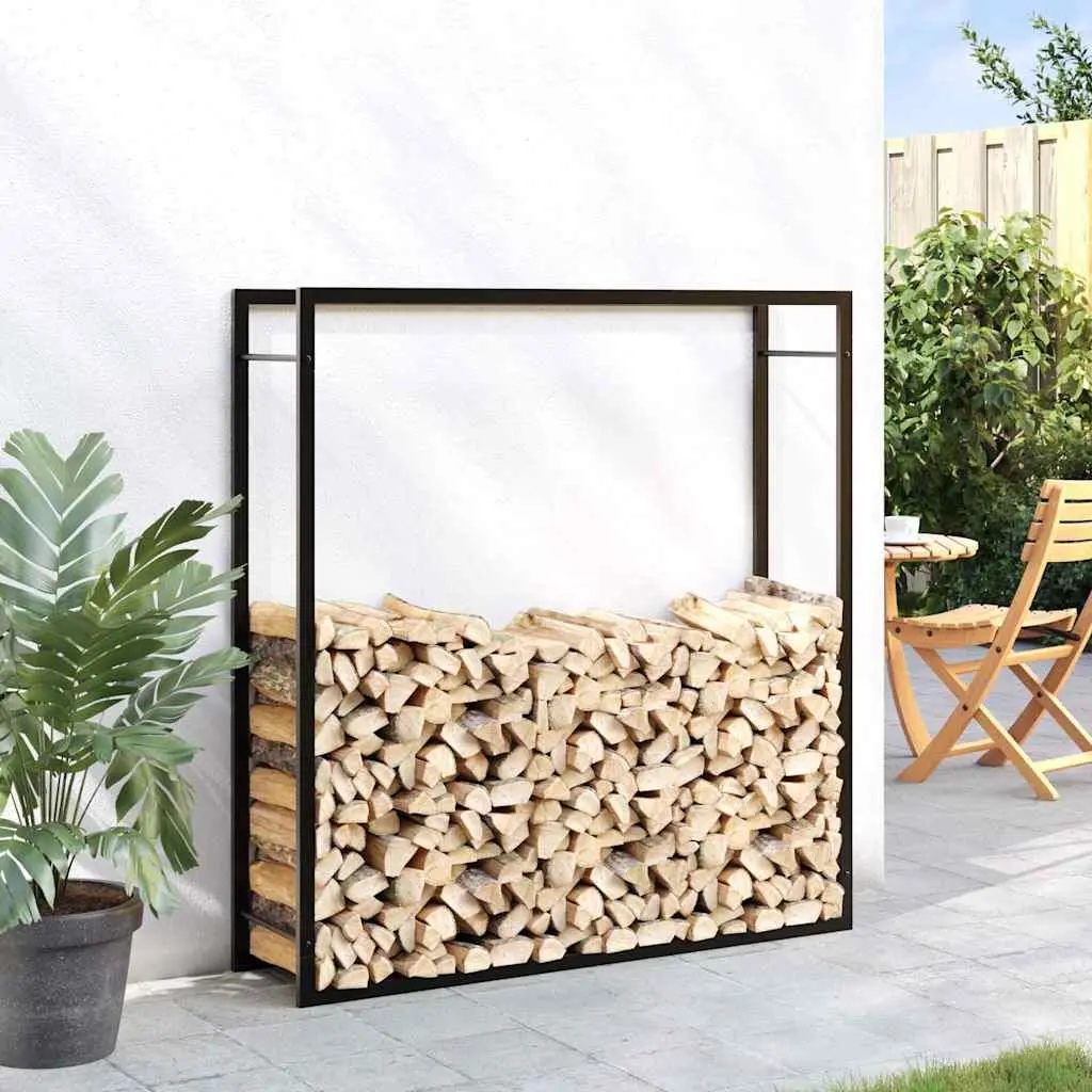 Firewood Rack Log Storage Holder Steel Black Outdoor Garden Fireplace Stand
