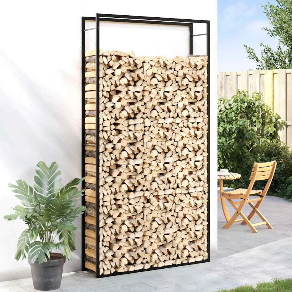 Firewood Rack Log Storage Stand for Fireplace Black Steel 110x28x214cm