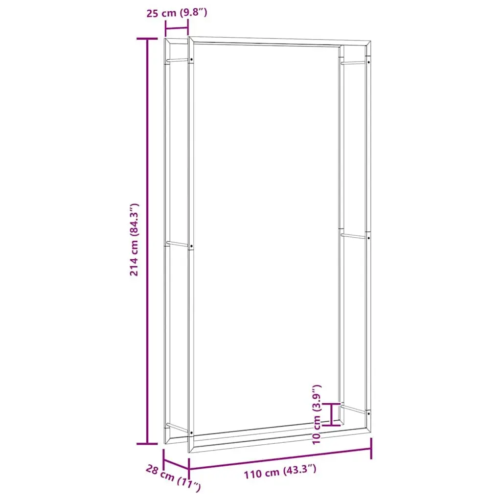 Firewood Rack Log Storage Stand for Fireplace Black Steel 110x28x214cm