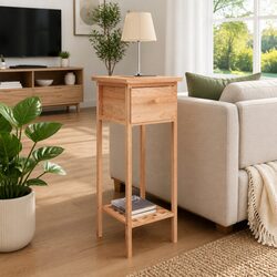 Brown Side Table Dimensions: 25 x 25 x 60 cm with Drawer