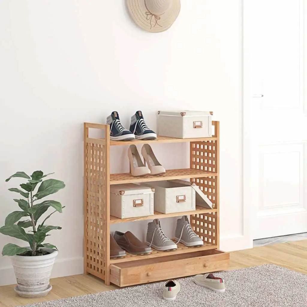 Wooden Shoe Rack with Drawer 70x27x81 cm Brown Storage Organiser 4 Shelf