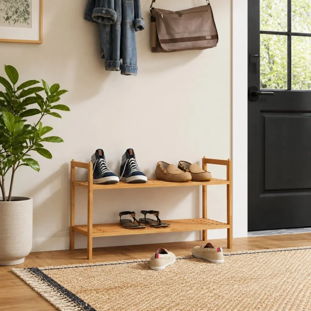 Shoe Rack for Home Organisation Solid Wood 2 Shelves Brown