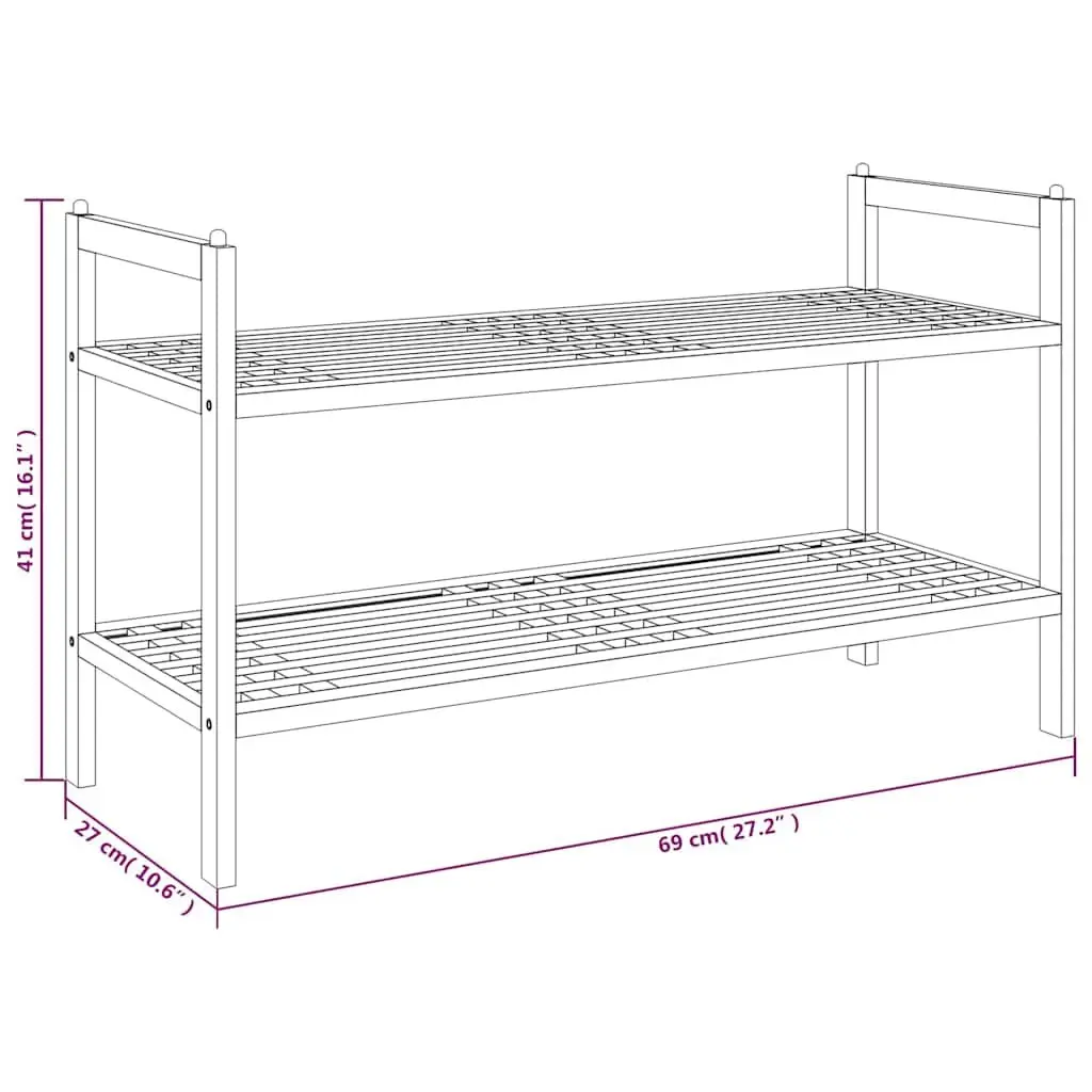 Shoe Rack for Home Organisation Solid Wood 2 Shelves Brown
