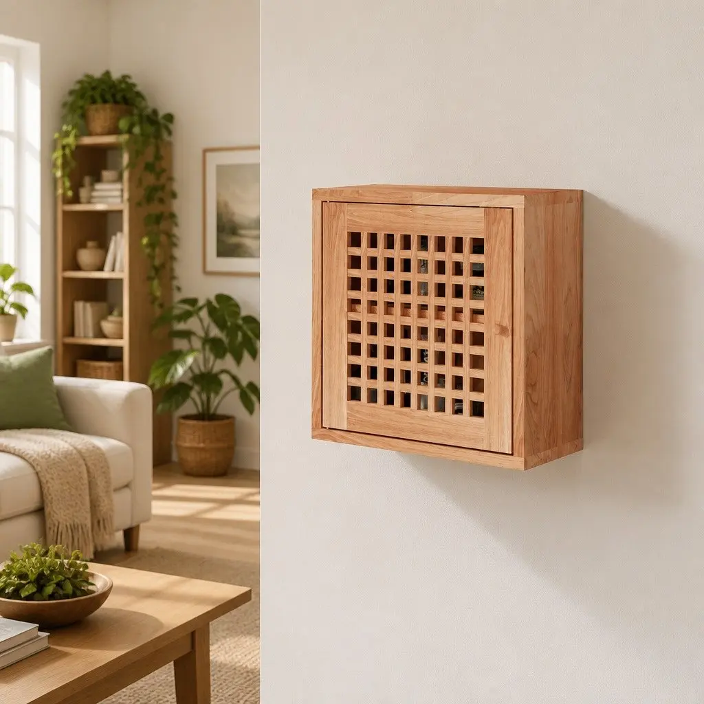 42x18x42cm Wall Cabinet in Solid Walnut with Two Compartments