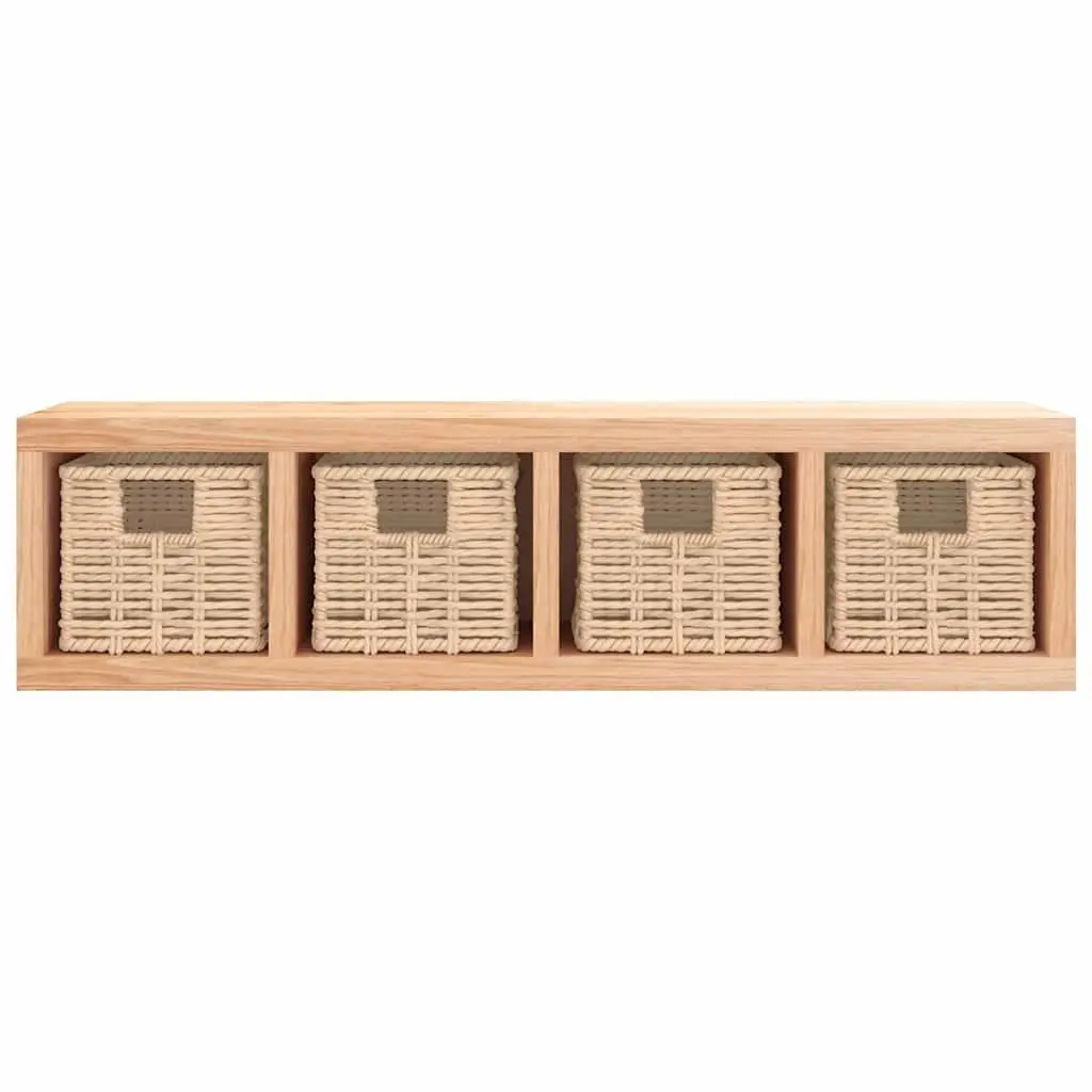 62x18x16 cm Wall Shelf, Solid Walnut Wood with Baskets