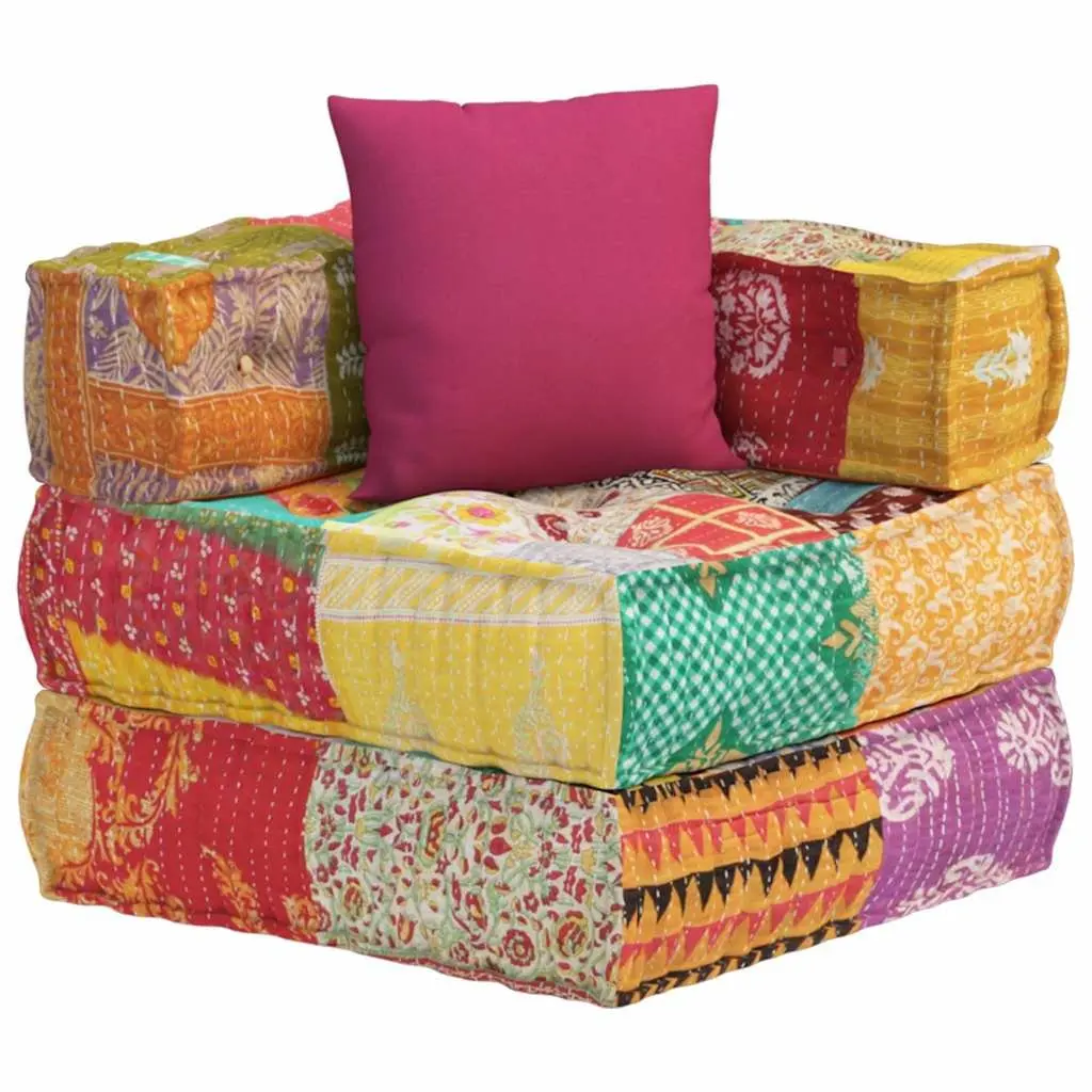Modular Pouffe Patchwork Fabric Corner Sofa Chaise Lounge Chair with Pillow