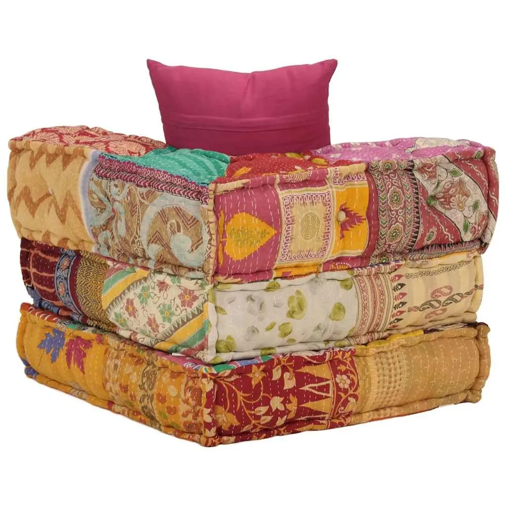 Modular Pouffe Patchwork Fabric Corner Sofa Chaise Lounge Chair with Pillow