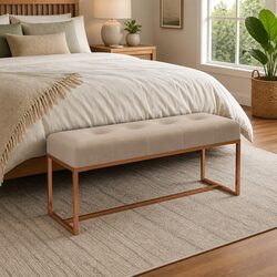 Beige Velvet Bench Dimensions: 110 x 36 x 45 cm