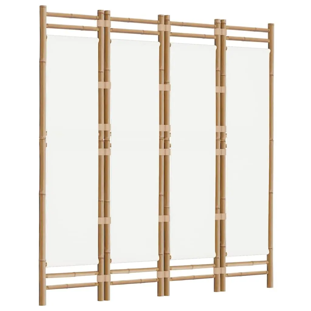Folding Room Divider 4-Panel Privacy Screen 160cm Bamboo Canvas Cream Partition