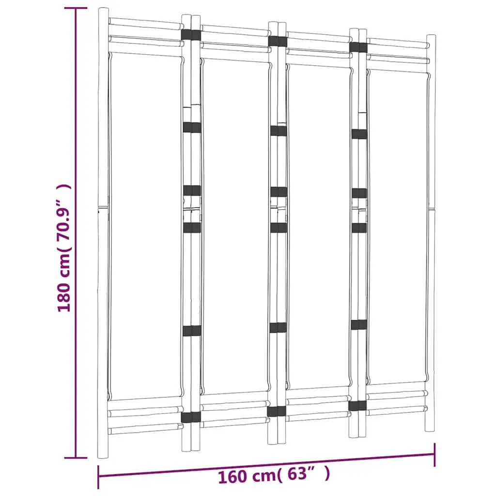 Folding Room Divider 4-Panel Privacy Screen 160cm Bamboo Canvas Cream Partition