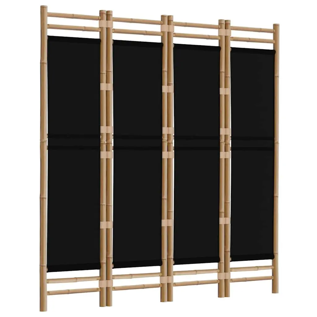 4 Panel Folding Room Divider Privacy Screen for Living Room Bamboo Canvas Black