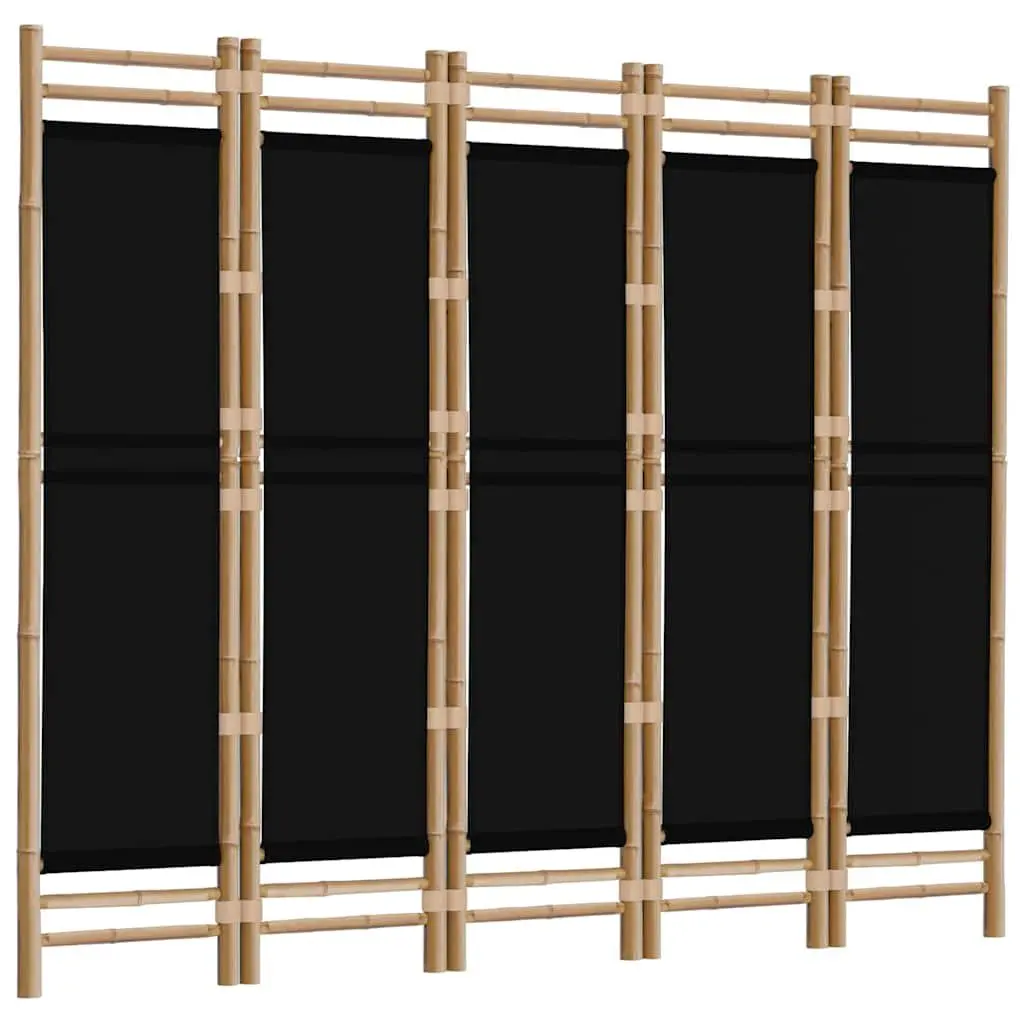 5-Panel Room Divider for Living Room 200cm Folding Privacy Screen Bamboo Canvas Black