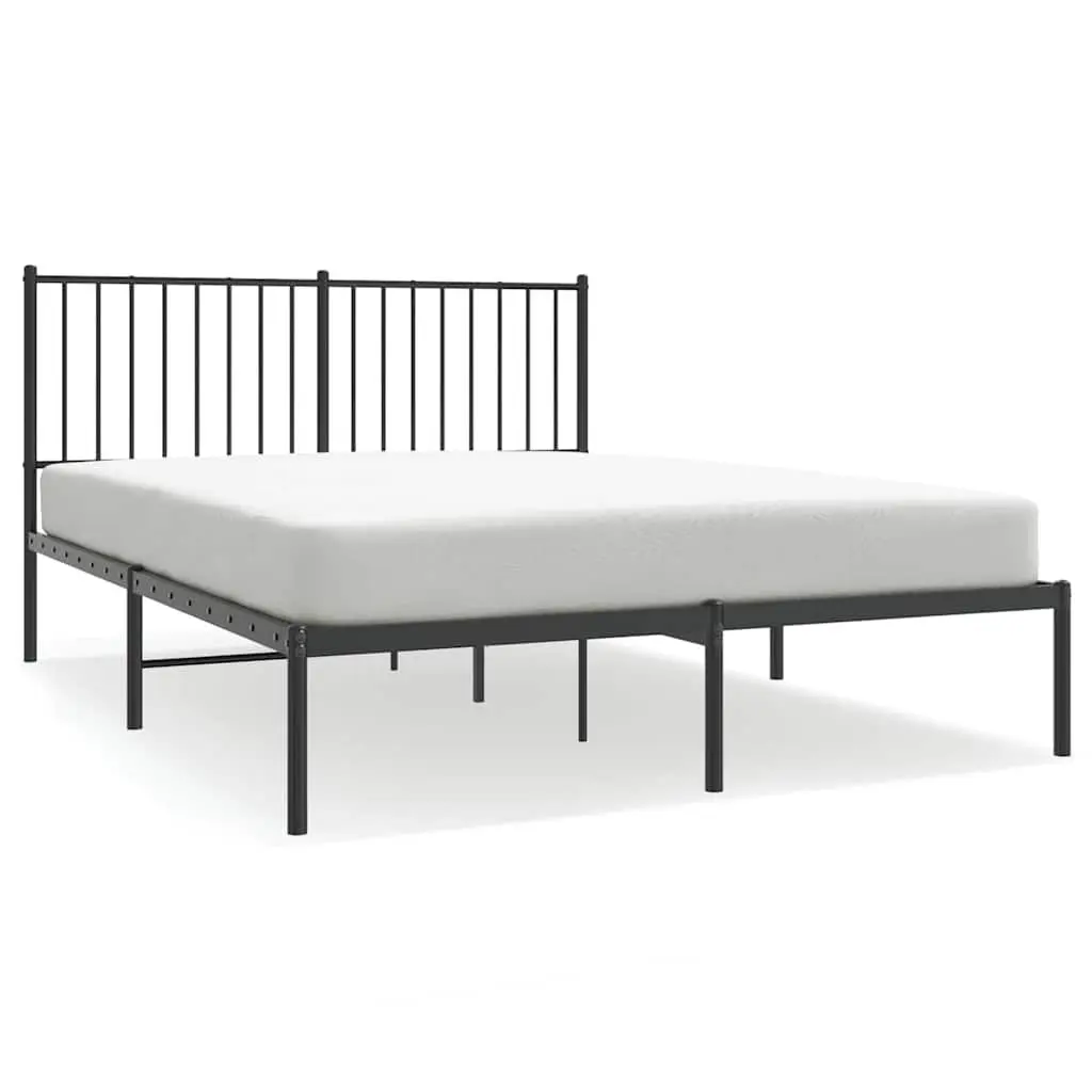 Metal Bed Frame 135x190 cm with Headboard and Slats Black Bedroom Furniture