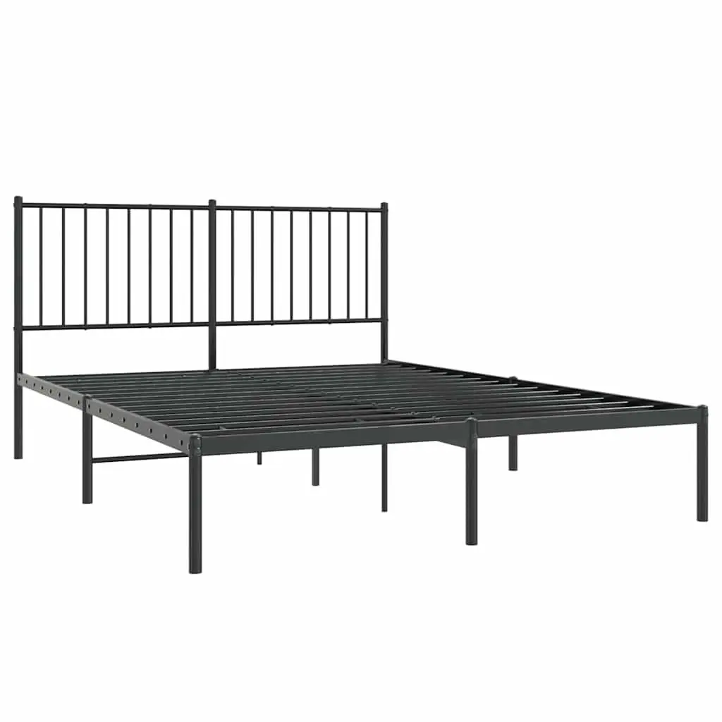 Metal Bed Frame 135x190 cm with Headboard and Slats Black Bedroom Furniture