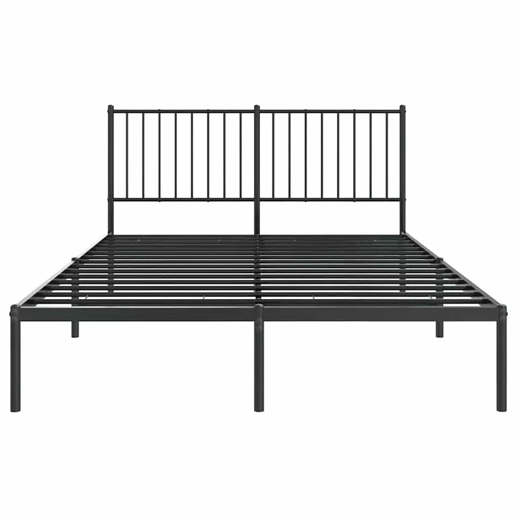 Metal Bed Frame 135x190 cm with Headboard and Slats Black Bedroom Furniture