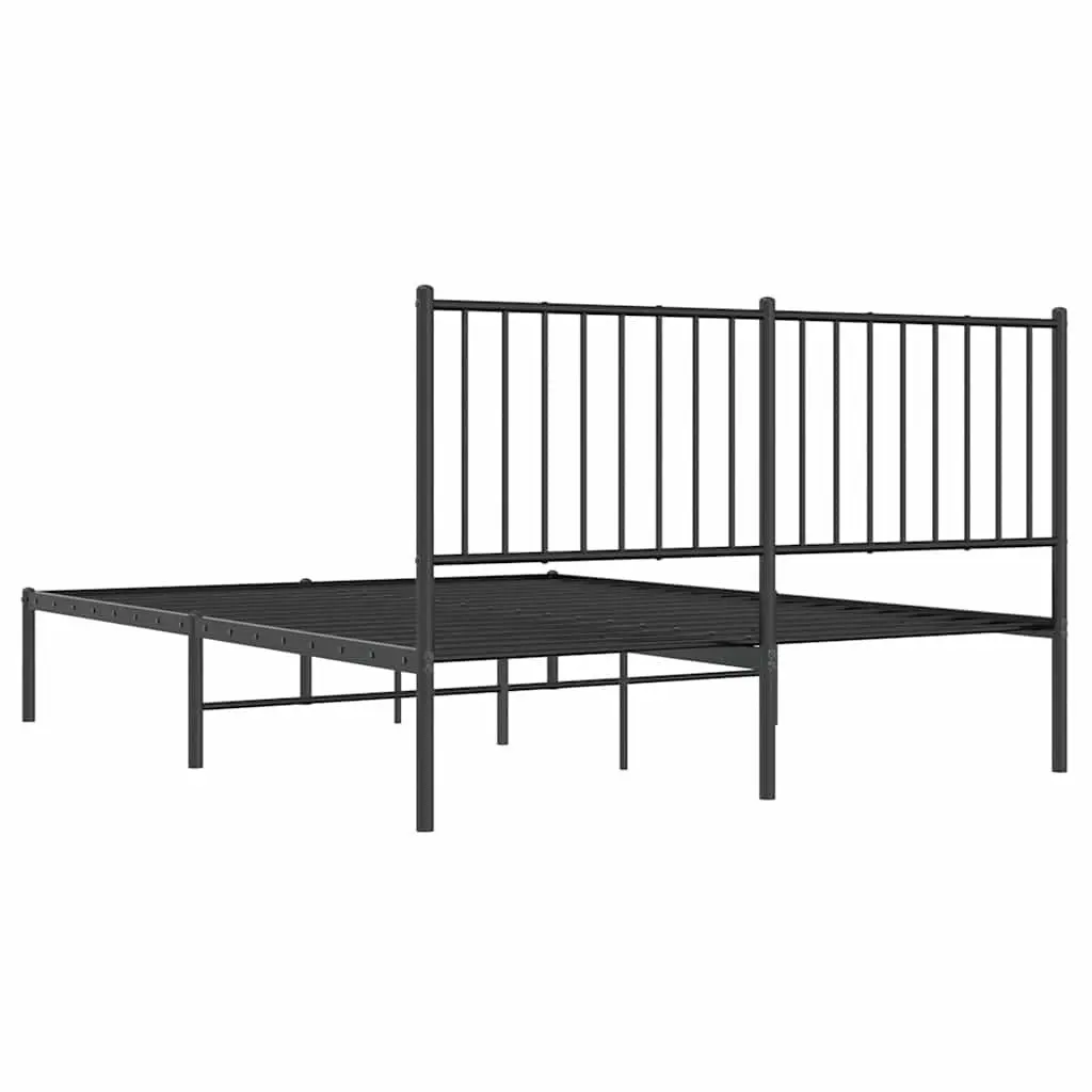Metal Bed Frame 135x190 cm with Headboard and Slats Black Bedroom Furniture