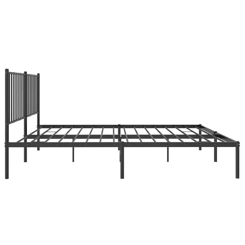Metal Bed Frame 135x190 cm with Headboard and Slats Black Bedroom Furniture