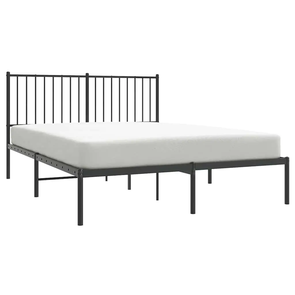 Metal Bed Frame 135x190 cm with Headboard and Slats Black Bedroom Furniture