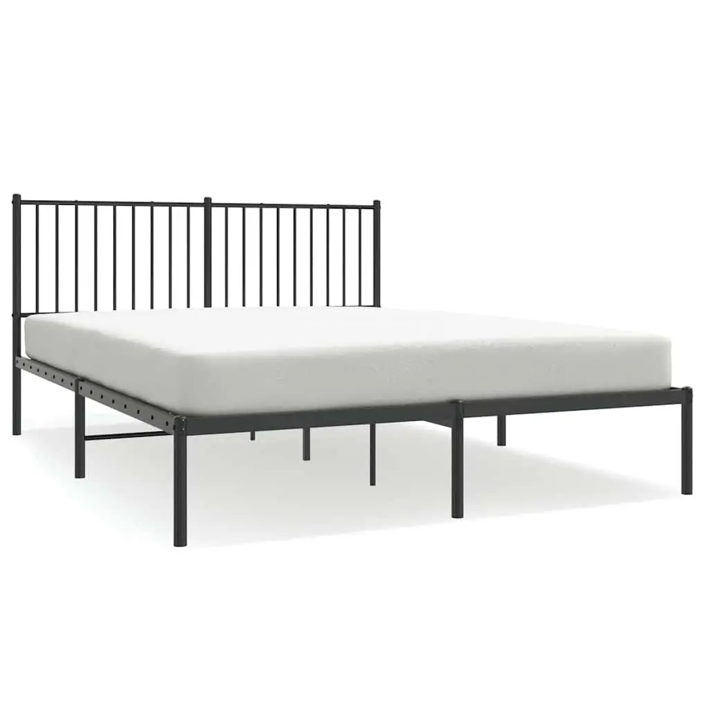 Queen Size Metal Bed Frame Black 150x200cm with Slatted Base and Headboard for Bedroom