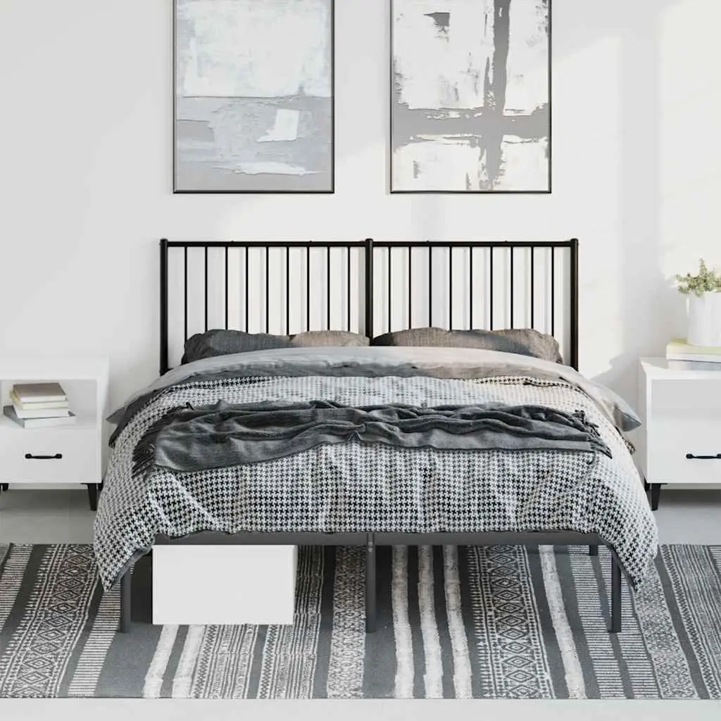 Queen Size Metal Bed Frame Black 150x200cm with Slatted Base and Headboard for Bedroom