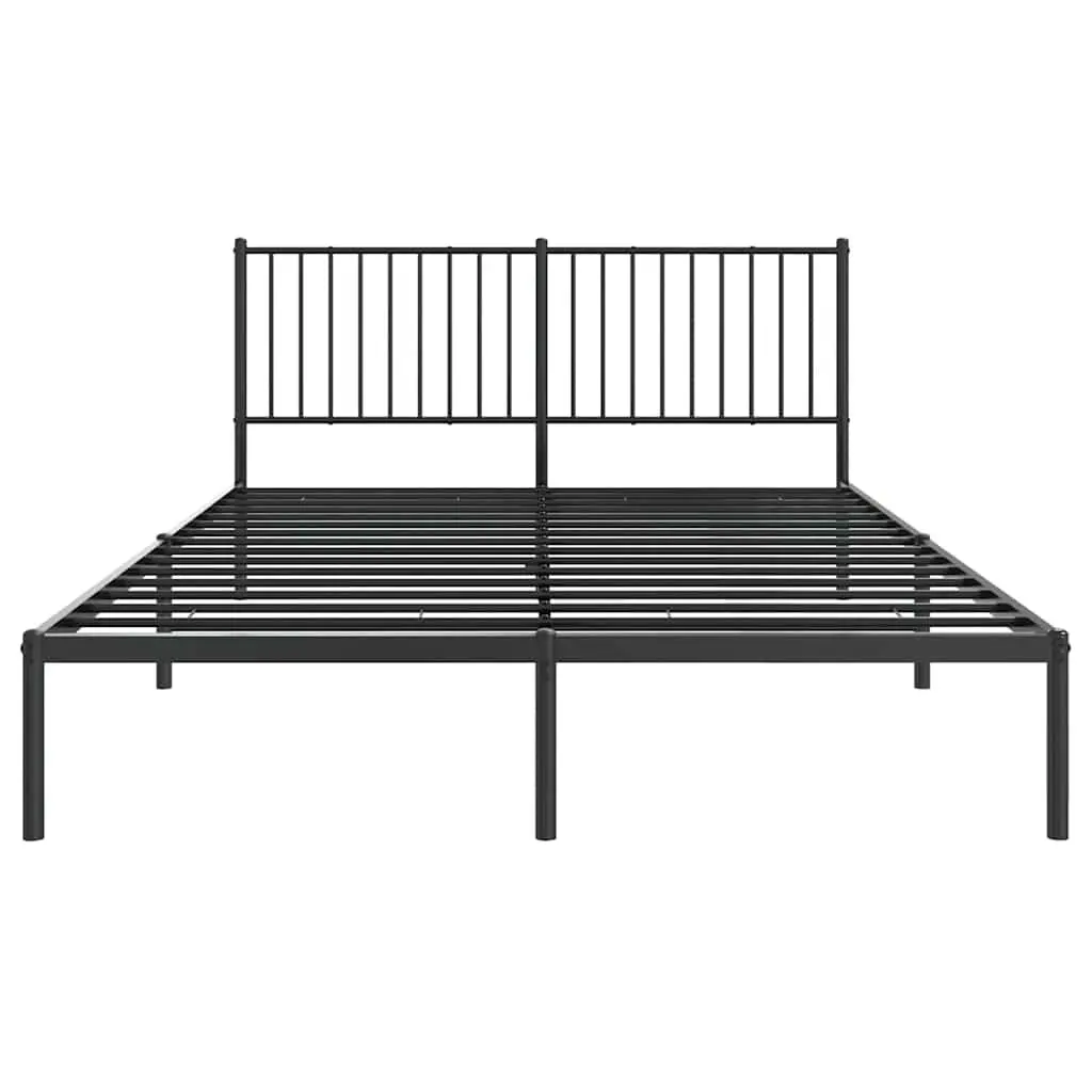 Queen Size Metal Bed Frame Black 150x200cm with Slatted Base and Headboard for Bedroom