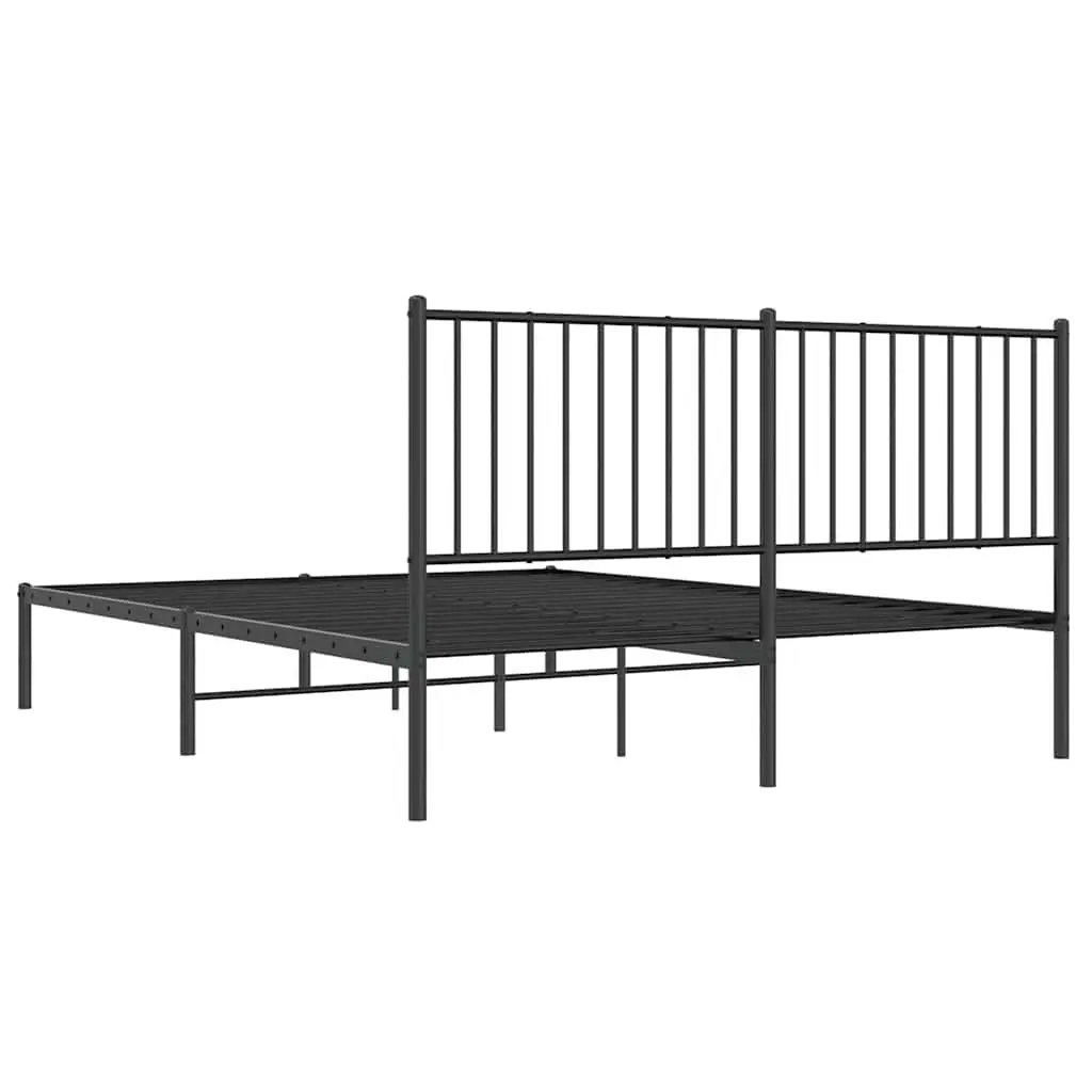 Queen Size Metal Bed Frame Black 150x200cm with Slatted Base and Headboard for Bedroom