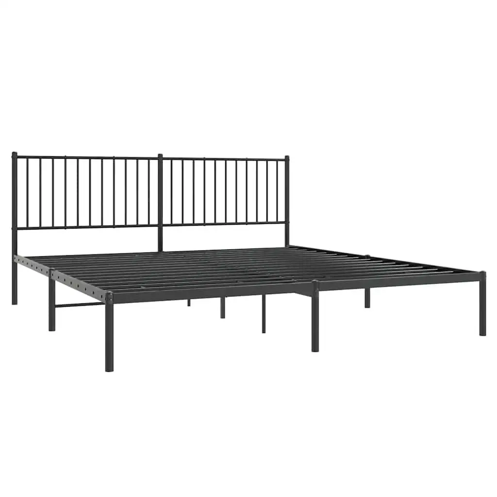 King Size Metal Bed Frame with Headboard for Bedroom Black 183x203cm Durable Steel Slatted Base with Underbed Storage