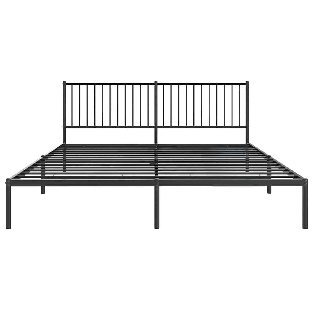 King Size Metal Bed Frame with Headboard for Bedroom Black 183x203cm Durable Steel Slatted Base with Underbed Storage